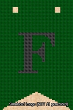 A simulated image of the stitched needlepoint design: Banner 13m Forked F Black on Green. Not A.I. generated.