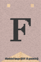 A simulated image of the stitched needlepoint design: Banner 13m Forked F Black on Pink. Not A.I. generated.