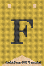 A simulated image of the stitched needlepoint design: Banner 13m Forked F Black on Yellow. Not A.I. generated.