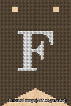 A simulated image of the stitched needlepoint design: Banner 13m Forked F White on Brown. Not A.I. generated.