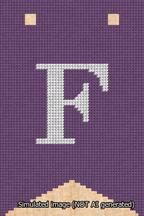 A simulated image of the stitched needlepoint design: Banner 13m Forked F White on Purple. Not A.I. generated.
