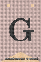 A simulated image of the stitched needlepoint design: Banner 13m Forked G Black on Pink. Not A.I. generated.