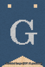 A simulated image of the stitched needlepoint design: Banner 13m Forked G White on Blue. Not A.I. generated.