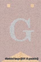 A simulated image of the stitched needlepoint design: Banner 13m Forked G White on Pink. Not A.I. generated.