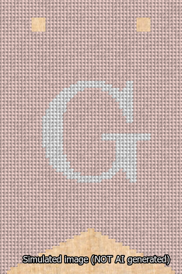 A simulated image of the stitched needlepoint design: Banner 13m Forked G White on Pink. Not A.I. generated.