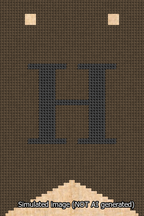A simulated image of the stitched needlepoint design: Banner 13m Forked H Black on Brown. Not A.I. generated.