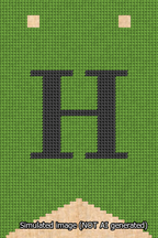 A simulated image of the stitched needlepoint design: Banner 13m Forked H Black on Light Green. Not A.I. generated.