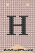 A simulated image of the stitched needlepoint design: Banner 13m Forked H Black on Pink. Not A.I. generated.