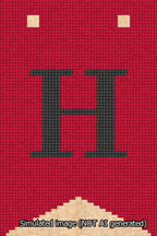 A simulated image of the stitched needlepoint design: Banner 13m Forked H Black on Red. Not A.I. generated.