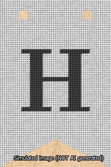 A simulated image of the stitched needlepoint design: Banner 13m Forked H Black on White. Not A.I. generated.