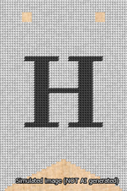 A simulated image of the stitched needlepoint design: Banner 13m Forked H Black on White. Not A.I. generated.