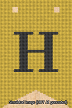 A simulated image of the stitched needlepoint design: Banner 13m Forked H Black on Yellow. Not A.I. generated.