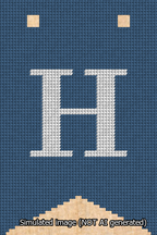 A simulated image of the stitched needlepoint design: Banner 13m Forked H White on Blue. Not A.I. generated.
