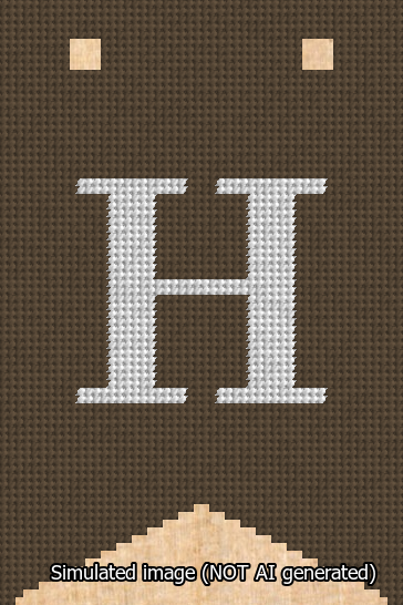 A simulated image of the stitched needlepoint design: Banner 13m Forked H White on Brown. Not A.I. generated.