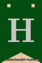 A simulated image of the stitched needlepoint design: Banner 13m Forked H White on Green. Not A.I. generated.