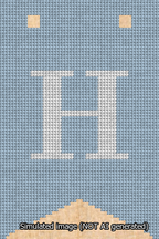 A simulated image of the stitched needlepoint design: Banner 13m Forked H White on Light Blue. Not A.I. generated.