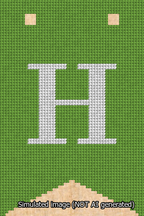 A simulated image of the stitched needlepoint design: Banner 13m Forked H White on Light Green. Not A.I. generated.