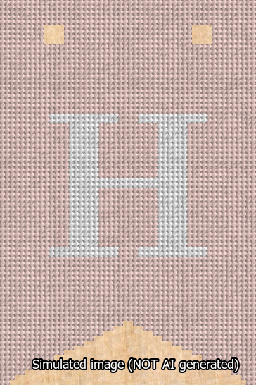 A simulated image of the stitched needlepoint design: Banner 13m Forked H White on Pink. Not A.I. generated.