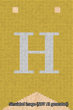 A simulated image of the stitched needlepoint design: Banner 13m Forked H White on Yellow. Not A.I. generated.