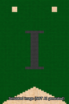 A simulated image of the stitched needlepoint design: Banner 13m Forked I Black on Green. Not A.I. generated.