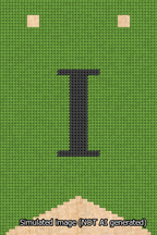 A simulated image of the stitched needlepoint design: Banner 13m Forked I Black on Light Green. Not A.I. generated.