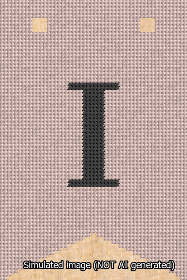 A simulated image of the stitched needlepoint design: Banner 13m Forked I Black on Pink. Not A.I. generated.