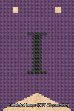 A simulated image of the stitched needlepoint design: Banner 13m Forked I Black on Purple. Not A.I. generated.