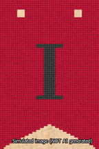 A simulated image of the stitched needlepoint design: Banner 13m Forked I Black on Red. Not A.I. generated.