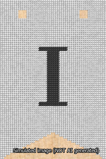 A simulated image of the stitched needlepoint design: Banner 13m Forked I Black on White. Not A.I. generated.