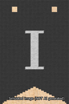 A simulated image of the stitched needlepoint design: Banner 13m Forked I White on Black. Not A.I. generated.