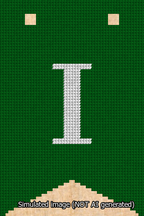 A simulated image of the stitched needlepoint design: Banner 13m Forked I White on Green. Not A.I. generated.