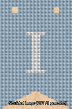 A simulated image of the stitched needlepoint design: Banner 13m Forked I White on Light Blue. Not A.I. generated.