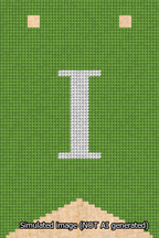 A simulated image of the stitched needlepoint design: Banner 13m Forked I White on Light Green. Not A.I. generated.