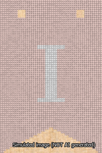 A simulated image of the stitched needlepoint design: Banner 13m Forked I White on Pink. Not A.I. generated.