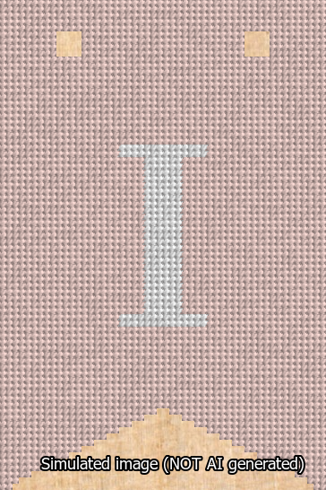 A simulated image of the stitched needlepoint design: Banner 13m Forked I White on Pink. Not A.I. generated.