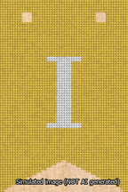 A simulated image of the stitched needlepoint design: Banner 13m Forked I White on Yellow. Not A.I. generated.