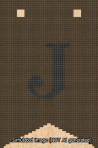 A simulated image of the stitched needlepoint design: Banner 13m Forked J Black on Brown. Not A.I. generated.