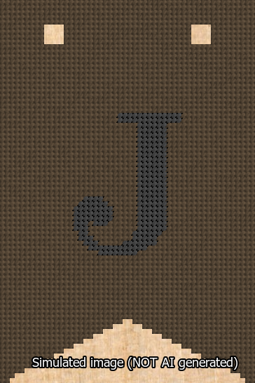 A simulated image of the stitched needlepoint design: Banner 13m Forked J Black on Brown. Not A.I. generated.