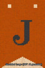 A simulated image of the stitched needlepoint design: Banner 13m Forked J Black on Orange. Not A.I. generated.