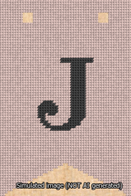 A simulated image of the stitched needlepoint design: Banner 13m Forked J Black on Pink. Not A.I. generated.