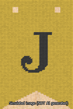 A simulated image of the stitched needlepoint design: Banner 13m Forked J Black on Yellow. Not A.I. generated.