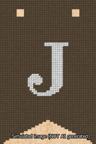 A simulated image of the stitched needlepoint design: Banner 13m Forked J White on Brown. Not A.I. generated.