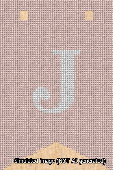 A simulated image of the stitched needlepoint design: Banner 13m Forked J White on Pink. Not A.I. generated.