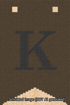 A simulated image of the stitched needlepoint design: Banner 13m Forked K Black on Brown. Not A.I. generated.