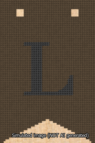 A simulated image of the stitched needlepoint design: Banner 13m Forked L Black on Brown. Not A.I. generated.