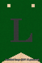 A simulated image of the stitched needlepoint design: Banner 13m Forked L Black on Green. Not A.I. generated.