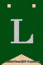 A simulated image of the stitched needlepoint design: Banner 13m Forked L White on Green. Not A.I. generated.