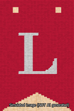 A simulated image of the stitched needlepoint design: Banner 13m Forked L White on Red. Not A.I. generated.