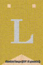 A simulated image of the stitched needlepoint design: Banner 13m Forked L White on Yellow. Not A.I. generated.