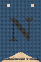 A simulated image of the stitched needlepoint design: Banner 13m Forked N Black on Blue. Not A.I. generated.
